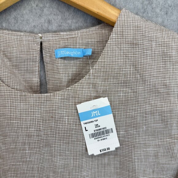 J.McLaughlin Theodora Top Tan Gingham Sleeveless Asymmetric Hem Size Large NWT - Picture 4 of 13